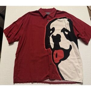 Big Dogs 100% Rayon Button Up Hawaiian Beach Shirt Big Dog Graphic Size L Large